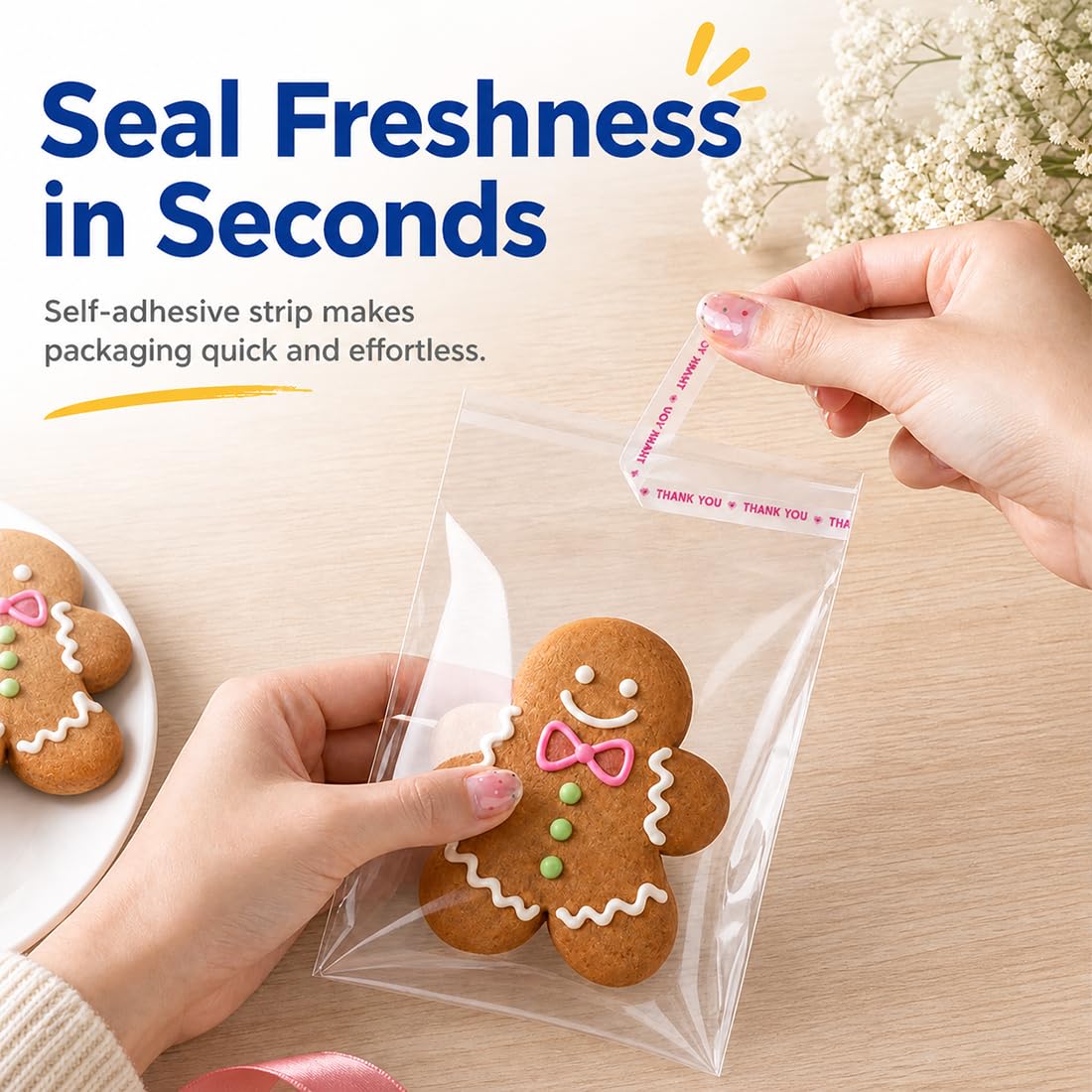 PerkDecor 4x6 Inch (250Pcs) Clear OPP Cellophane Bags, 2.2Mil Thick Crystal Clear Self Sealing Tear Resistant, Packaging for Cookies Treat Candies Crafts Party Favors Home Retail