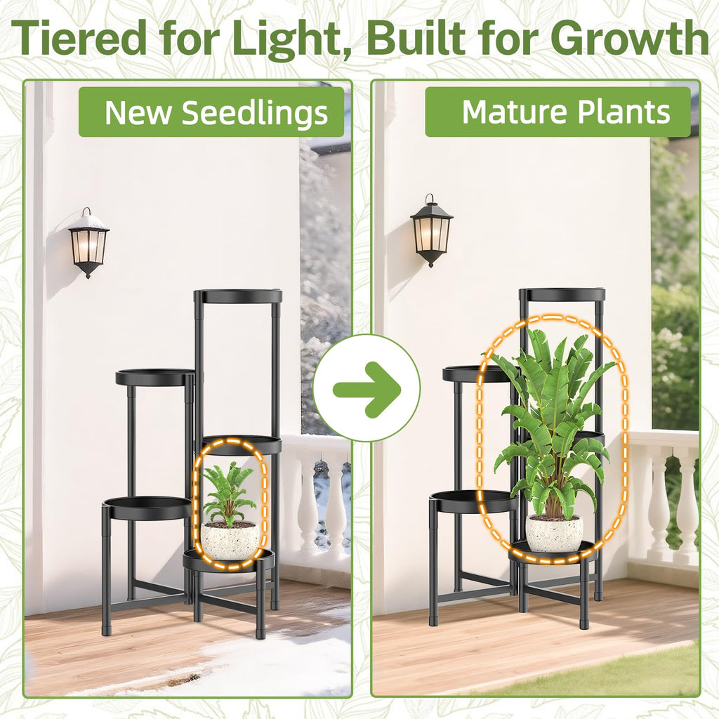 iDavosic.ly Plant Stand Indoor Outdoor, 5 Tier Metal Corner Shelf, Black | Tiered Flower Display Holder, Folding Multi Orchid Rack, Easy to Assemble, Space Saving Patio Balcony Porch Garden House