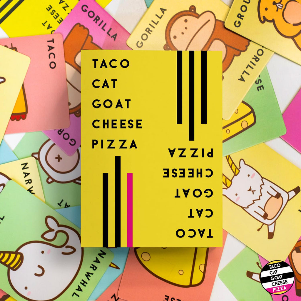Taco Cat Goat Cheese Pizza Card Game by Taco Cat Games, Age 7+, 2-8 Players | 10 min rounds, Slap pile when word matches card, Action cards add twists, Builds reflexes, Fun for all ages