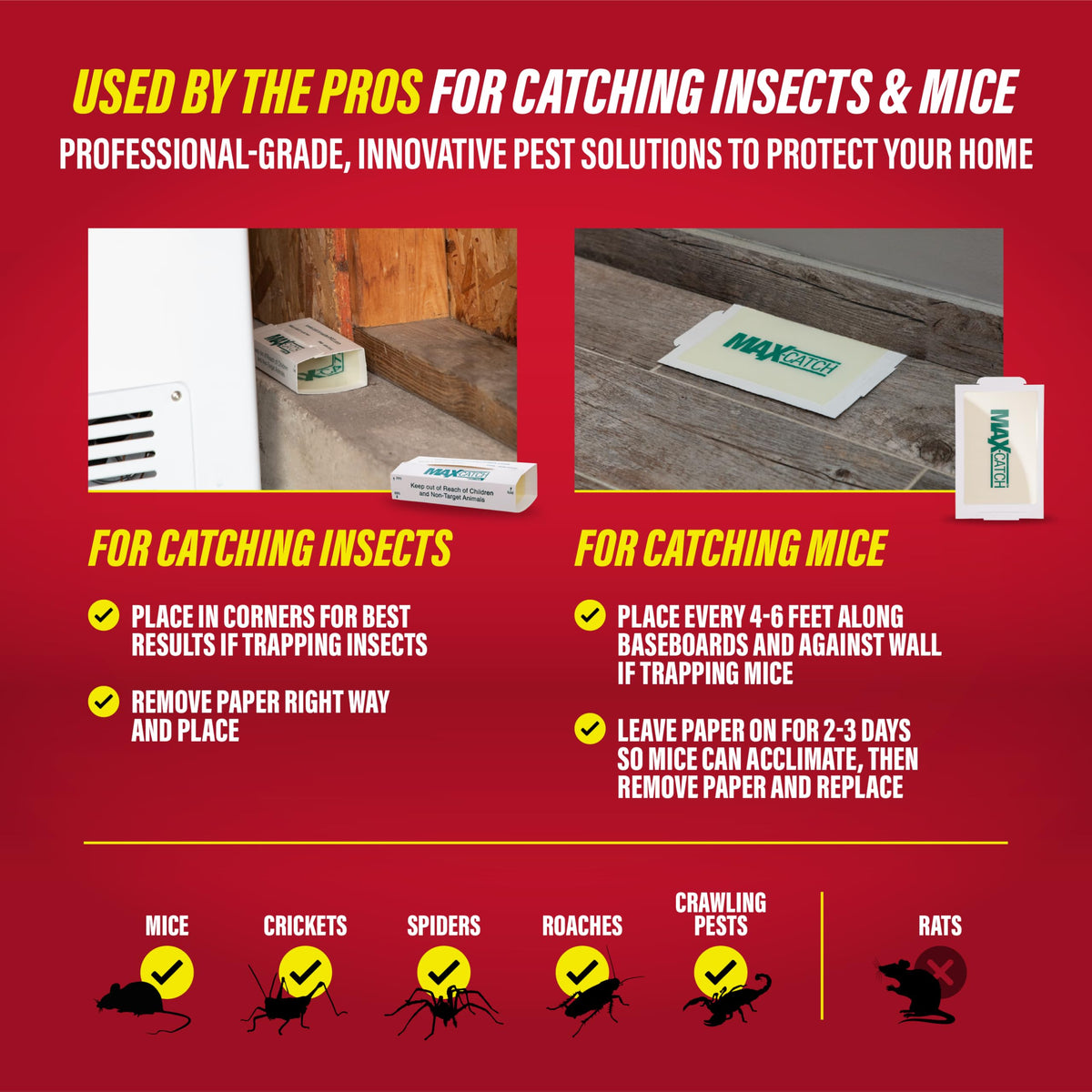 Catchmaster Max-Catch Glue Traps 36pk, Sticky Mouse Traps Indoor for Home | Bulk glue boards for mice & insects, pesticide-free sticky traps for spiders, crickets & roaches, home & garage pest control