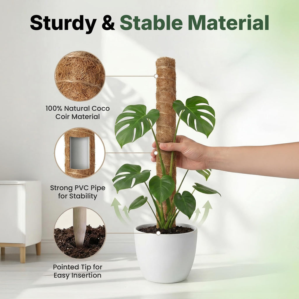 4 Pack 16" Moss Pole Monstera Plant Support - Stackable up to 48" | Plant Stakes for Indoor Climbing Plants Potted - Tall Coco Coir Pole Sticks & Accessories for Monstera, Pothos & Philodendron