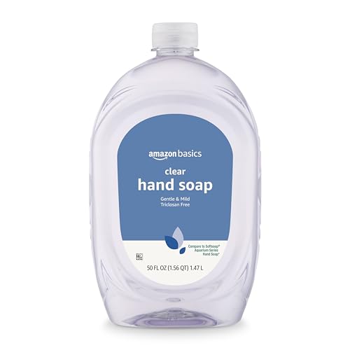 Amazon Basics Gentle & Mild Clear Liquid Hand Soap Refill, Triclosan-Free, Dermatologist-Tested, pH Balanced, Cruelty-Free, 50 Fluid Ounces, 1-Pack (Previously Solimo)