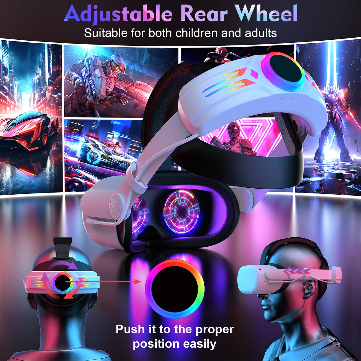 RGB Head Strap with 12000mAh Battery for Oculus Quest 2, Battery Pack for Extended 8 Hrs of Playtime, Fast Charging VR Power, Adjustable Elite Strap Enhanced Support and Balance for Meta Quest 2
