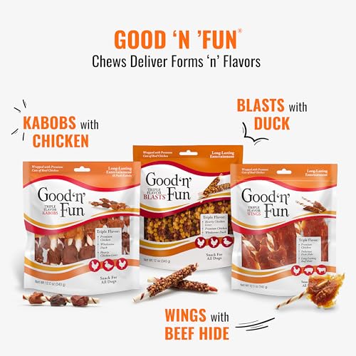 Good 'n' Fun Kabobs Long-Lasting Dog Treat Made With Real Protein, 24 oz | Premium Chicken, Pork and Beef Hide Chew, Supports Dental Health and Mental Stimulation, For Adult Dogs