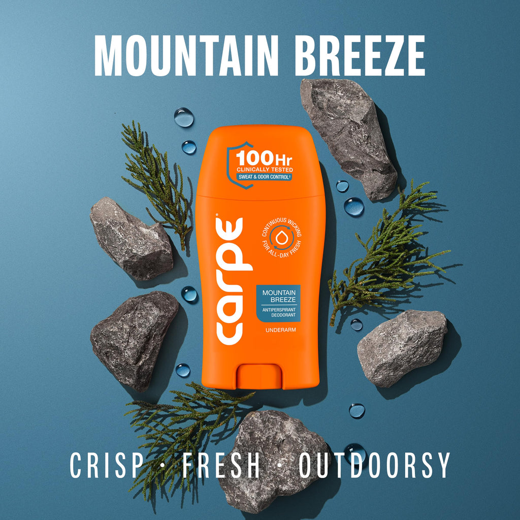Carpe 100-Hour Antiperspirant Deodorant, Mountain Breeze - 2 Pack | Dermatologist Tested - 100 Hr Sweat & Odor Control - Free from Baking Soda & Parabens - Clinical Strength Deodorant - 2 Pack