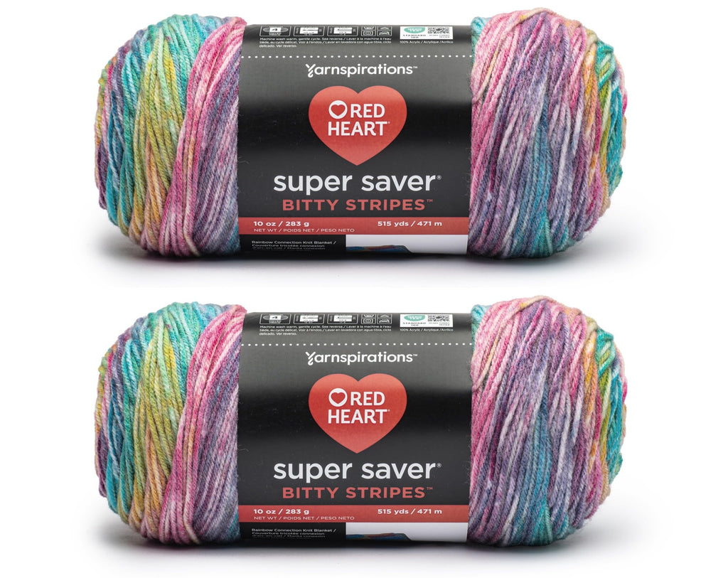 Red Heart Super Saver Bitty Stripes Crochet Yarn, Unicorn Mane, 2-Pack | #4 Medium Worsted 100% Acrylic Self-Striping Yarn for Knitting, Blankets, Hats, Scarves, and Sweaters, 515 yards, 283g/10oz