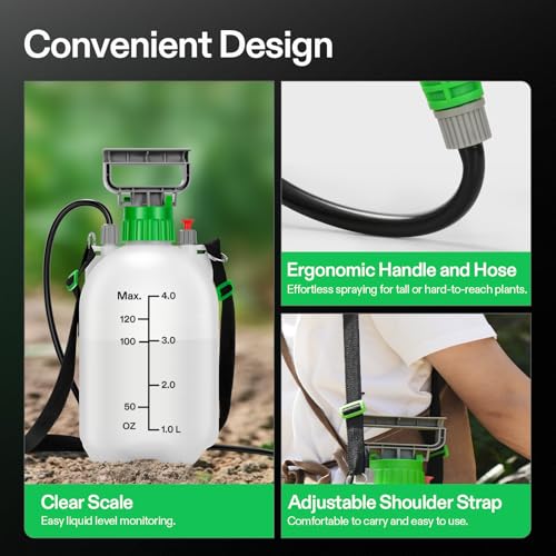 VIVOSUN 1 Gal/4L Pump Sprayer, Garden Water Sprayer | for Plants, Weeds & Lawn Care, with 3 Nozzles, 50'' Long Hose & Pressure Relief Valve