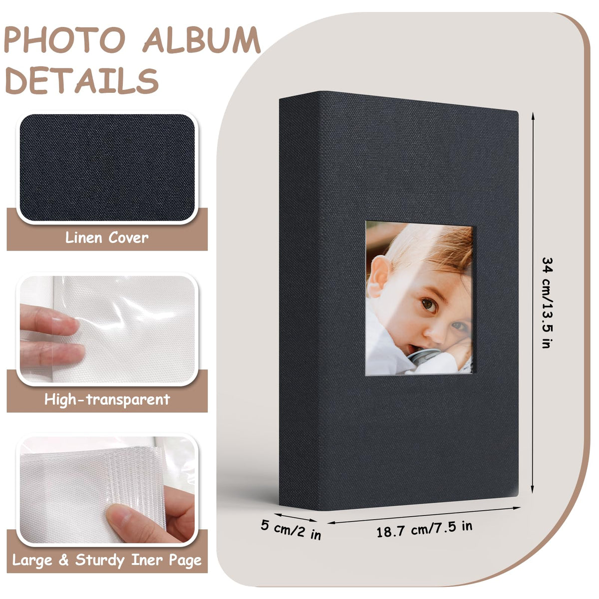 Popotop Photo Album 4x6-300 Photos Linen Cover Photo Books with 300 Horizontal Pockets,Slip-in Picture Albums for Family Wedding Anniversary Baby Vacation Pictures
