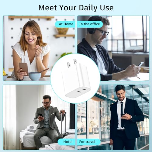 USB C Charger Block 3 Pack, Dual Port 20W Fast Wall Plug | 20W PD fast charging USB C block for iPhone 17 16 15 14 13 12 11, iPad Pro, iPad Air, AirPods and Apple Watch. (White)