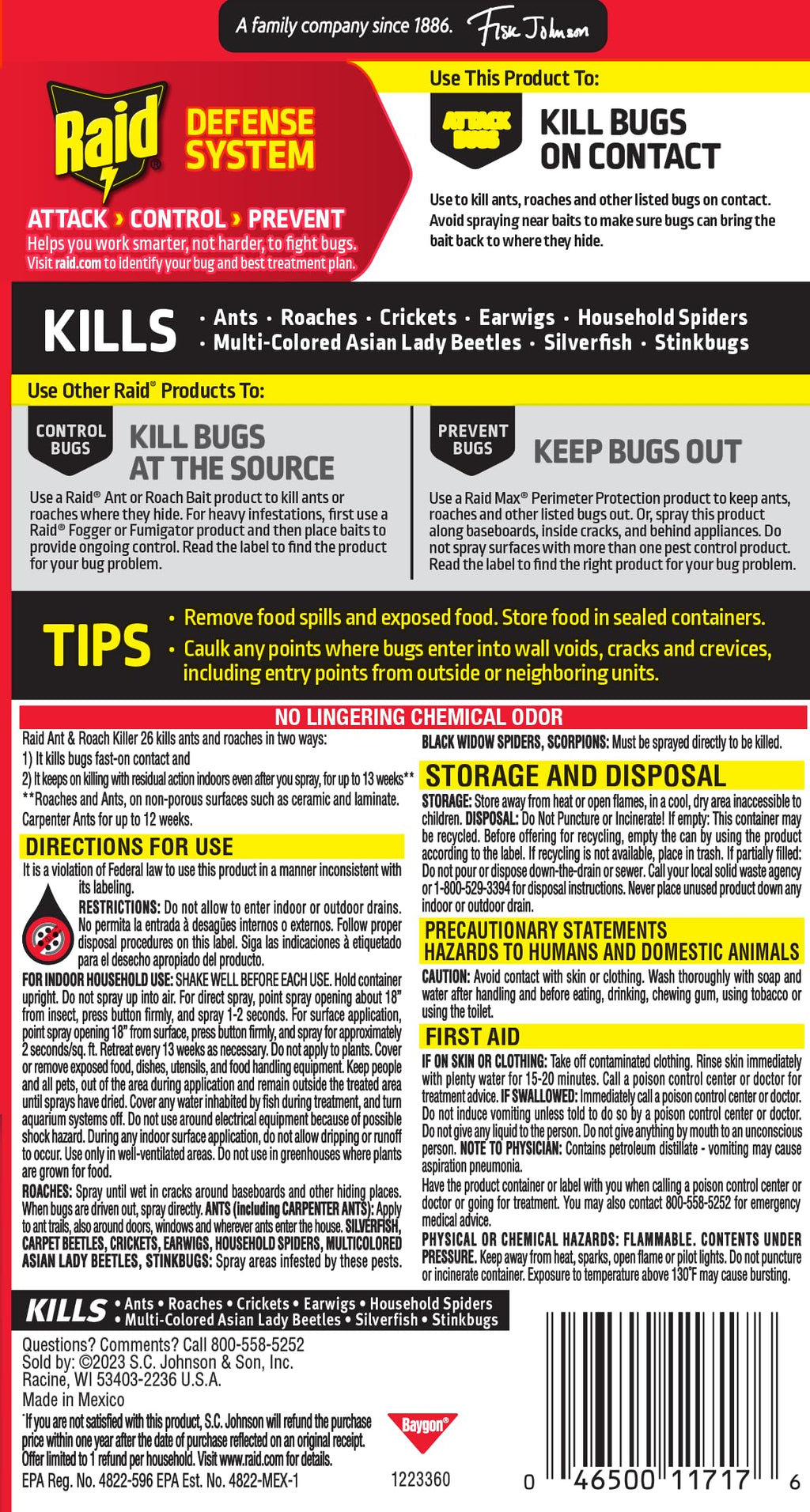 Raid Ant & Roach Killer Bug Spray, Fragrance Free, 17.5 oz, 2 Count | Kills Ants & Roaches on Contact, Keeps Killing For Up to 13 Weeks, For Home Use, No Lingering Chemical Odor