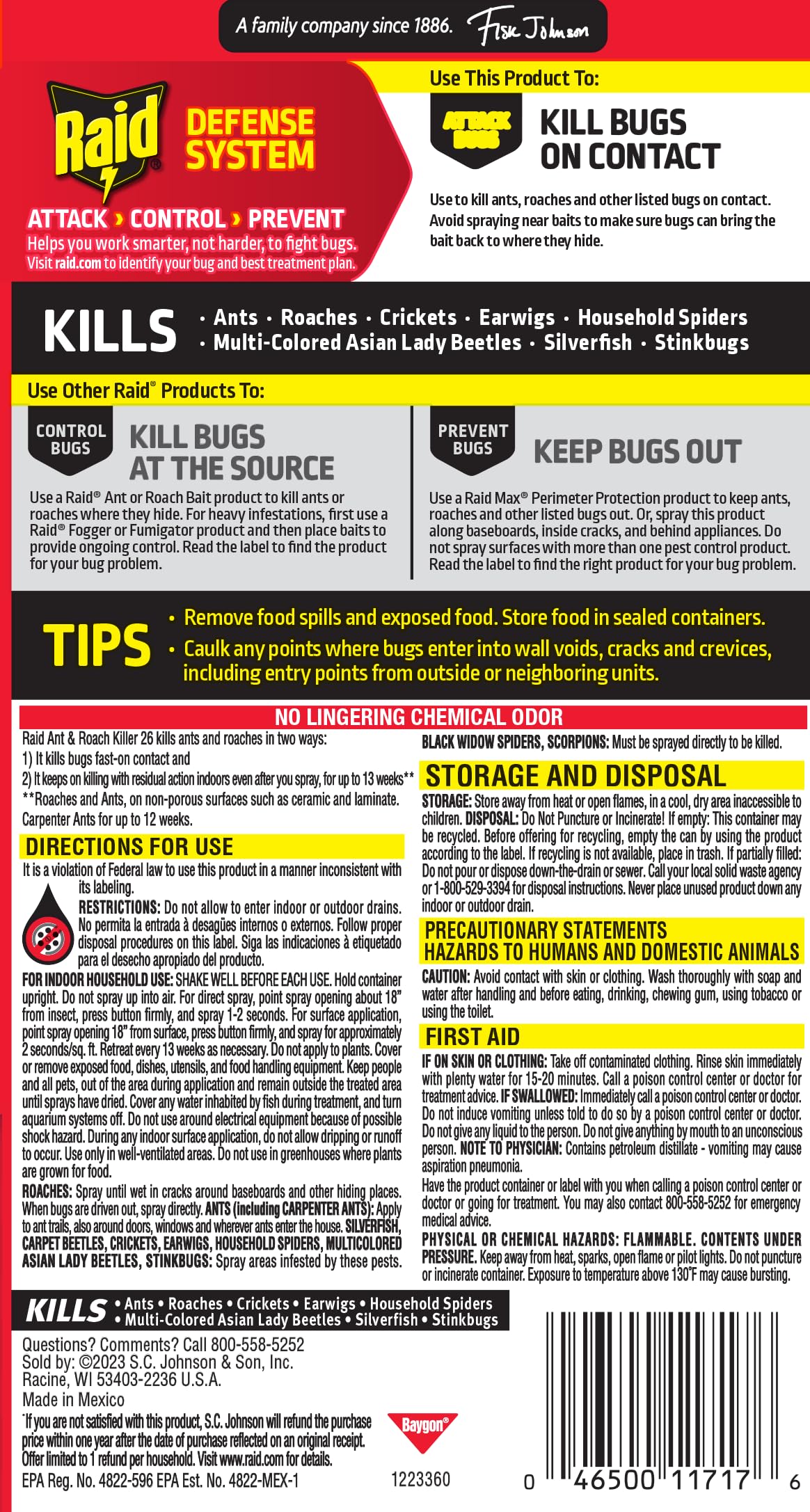 Raid Ant & Roach Killer Bug Spray, Fragrance Free, 17.5 oz, 2 Count | Kills Ants & Roaches on Contact, Keeps Killing For Up to 13 Weeks, For Home Use, No Lingering Chemical Odor