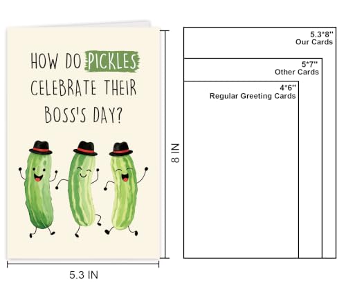 Funny Pickle Pun Boss's Day Card for Boss,Boss's Day Card Gift for Him Her. | Cute Pickle Boss Day Card, Humorous Workplace Joke Card for Boss with Golden Envelope