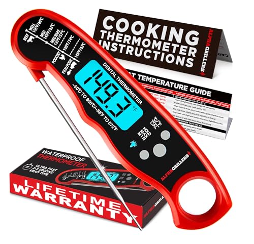 Alpha Grillers Instant Read Meat Thermometer Digital, Cooking, Food, Grill | 1-2 Second Ultra-Fast Response Time, Bright Backlit Display, Waterproof (IP67), Pre-Calibrated & Ready to Use
