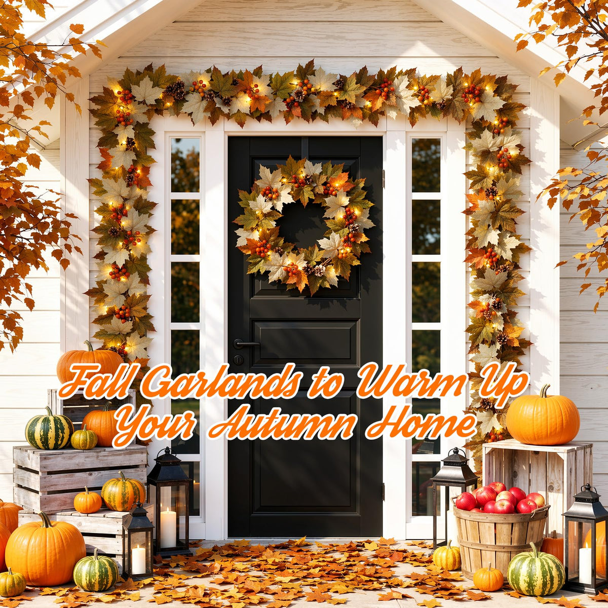 Luxspire 6 FT Fall Garland with Lights and Timer for Fall Decor | Fall Leaves Garland with Lights, Berries Maple Leaves Pinecones, Fall Decorations for Home Mantle Porch Window Stair Railing