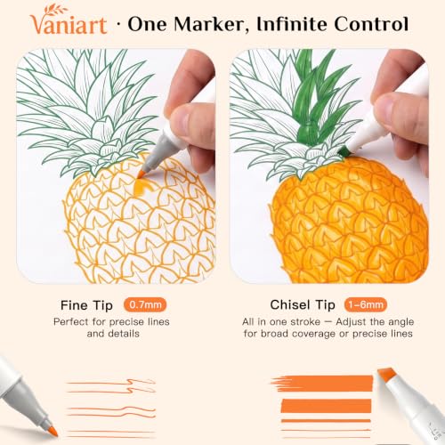 Vaniart Professional Alcohol Markers, 108 Colors Fine & Chisel Sketch Pens | Permanent Ink & Dual Tip for Adult Coloring Book, Drawing, Cards, Journaling, Planner – Art Supplies Gift for Kids Girl Boy