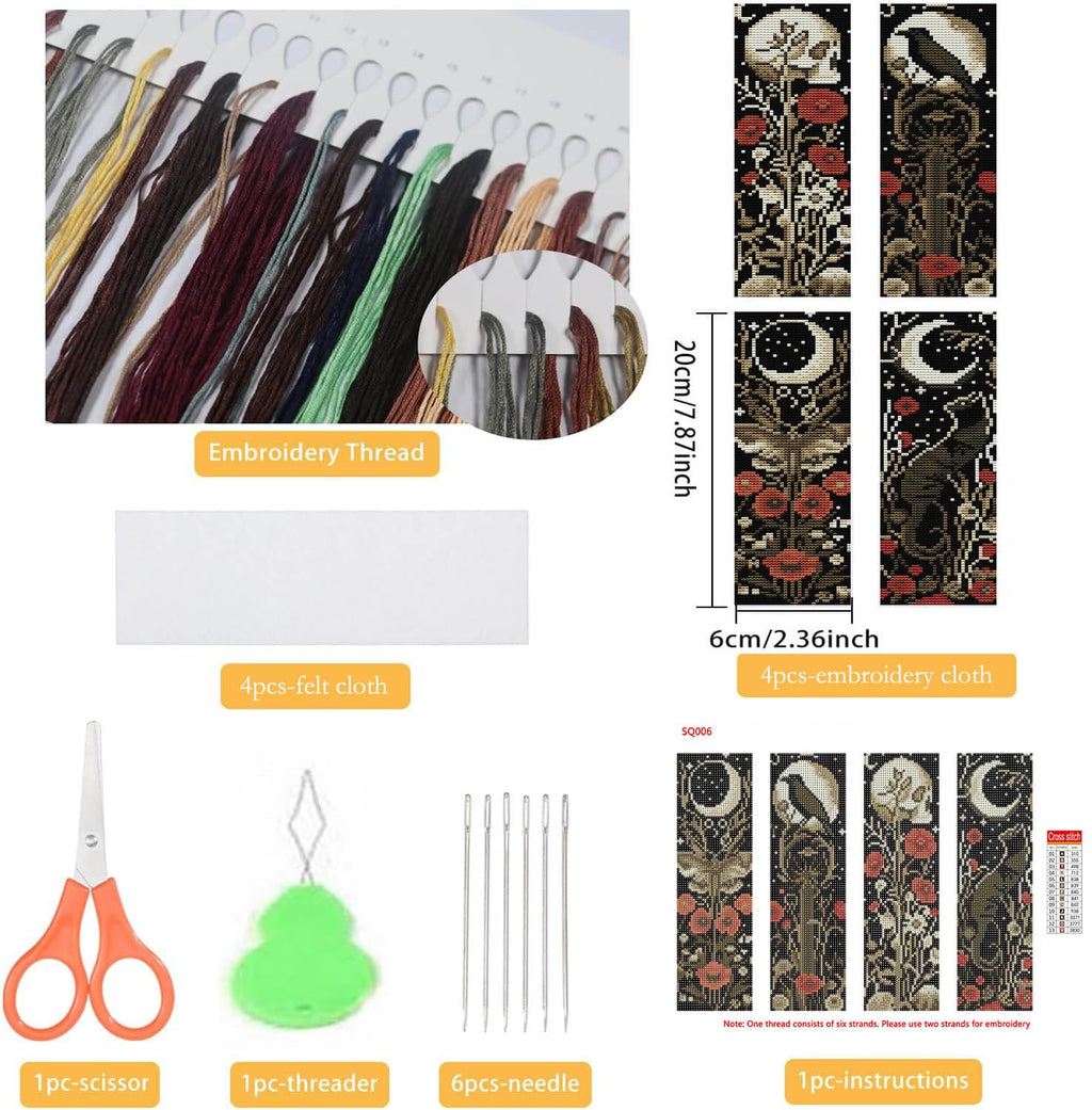 NEGEKFKX 4 Pcs Flower Cross Stitch Bookmark Kit for Adult Beginners | Bohemia Moth Cross Stitch Kits 14 CT DIY Cross stitch Kits Adult Stamped Bookmark Embroidery Bookmarks Kit
