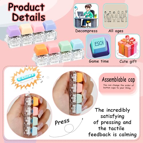 2 PCS Keyboard Fidget Toy, Keyboard Fidget Keychain 4-in-1 Keyboard Decompression Button Finger Clicker Toys (Purple Blue Pink Orange, General)