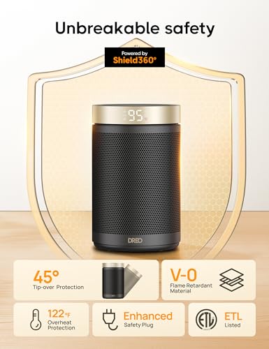 DREO Space Heater, Portable Electric Heaters for Indoor Use with Thermostat | 2026 Upgraded, 34dB Quiet, 12H Timer, 5 Mode, Remote, 1500W PTC Ceramic Fast Safety Heat for Office Bedroom Home, Gold