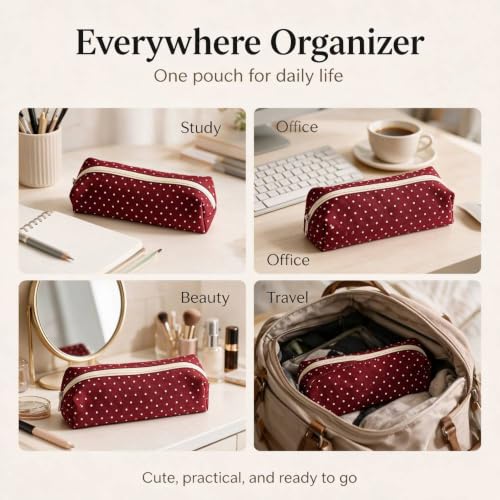 JENNYEAH Cute Polka Dot Pencil Case Aesthetic Pencils Pouch, Black 1Pcs | Y2K Pencil Case Polka Dot, Slim Soft Pencil Pouch for Stationery Supplies & Daily Use.