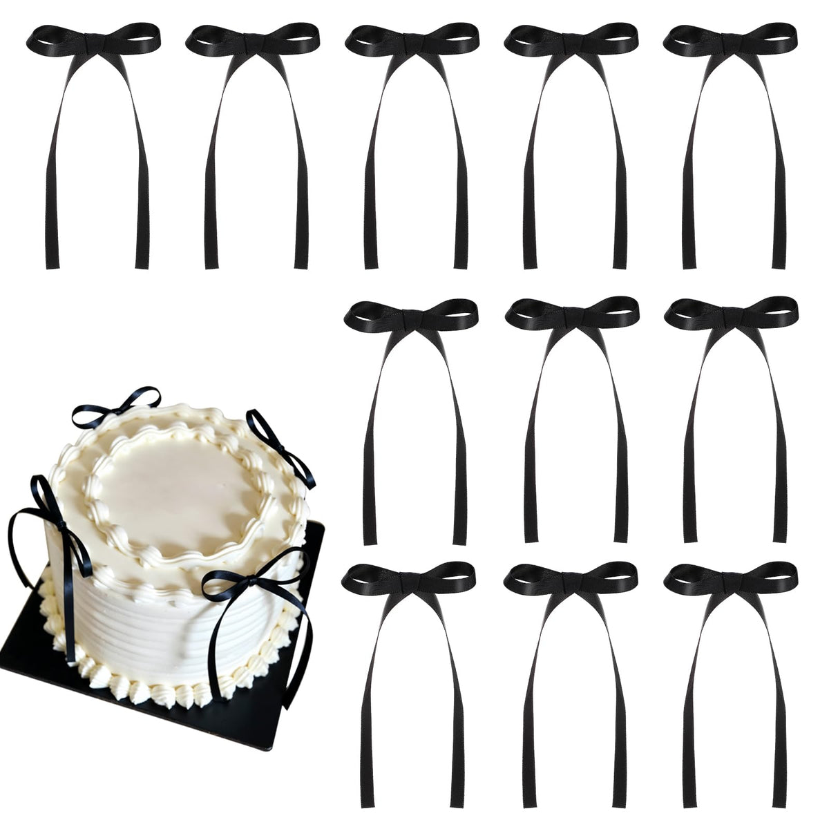 30 Pack Bow Cake Toppers Black Ribbon Bows for Cake Halloween Party Decor | Black Ribbon Bow Halloween Party Decorations Birthday Decorations for Baby Shower, Wedding, Engagement, Bachelorette Party