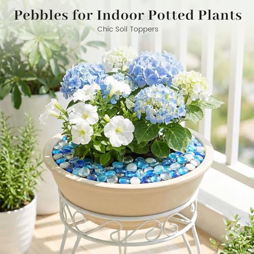 FuturePlusX 1 LB Mixed Blue Glass Beads, Flat Marbles for Vase Fillers | Decorative Glass Pebbles, Rocks Fish Tank Aquarium Decor, Table Scatter and DIY Crafts