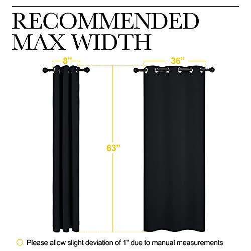 NICETOWN Black Blackout Curtains for Bedroom 42" Wide x 63" Long 2 Panels | Solid Grommet Thermal Insulated Drapes, Noise Reducing, Light Blocking, Room Darkening Decor for Kitchen Window Treatments