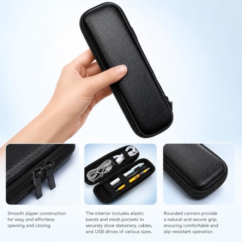Zyghjort Pencil Case EVA Hard Shell, Black Pen Organizer Box | 7.87 Inches Slim Pencil Case Simple Zippered Hard Pen Case for Adults Office Stylus Pens Electronic Accessories Fountain Pens