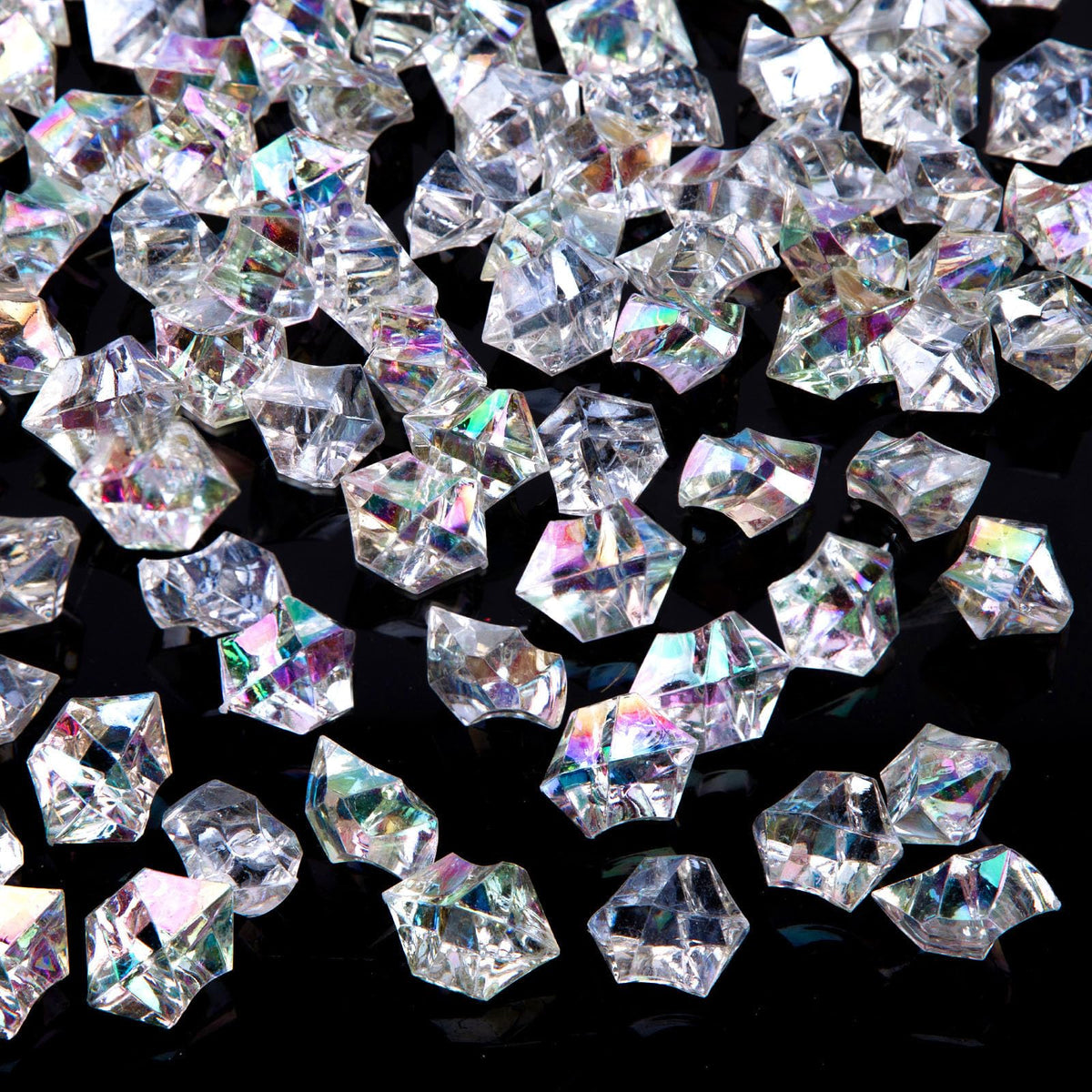 DOMESTAR 150 PCS Fake Ice Rocks, Iridescent Clear Vase Fillers | Acrylic Crystals Cemstones, Jewels for Crafts, Kitchen Table Decor, Party Decorations, Fish Tank Decor