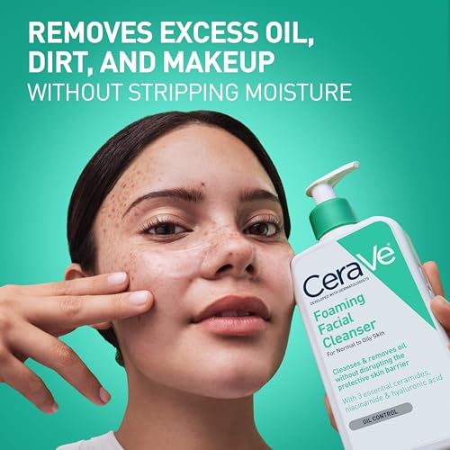 CeraVe Foaming Facial Cleanser, Gentle Cleanser for Oily Skin, 16fl oz | Skin Care with Hyaluronic Acid & Niacinamide, Makeup Remover, Daily Face Wash For Men & Women, Fragrance Free, Oil Control