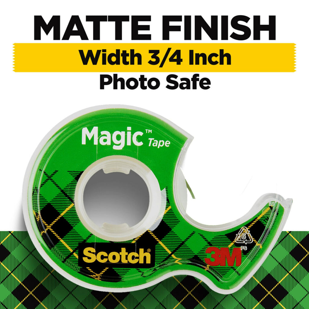 Scotch Magic Tape, 3 Dispensered Rolls, 3/4 x 300 Inches, Clear | Numerous Applications, Invisible, Clear Tape Engineered for Repairing
