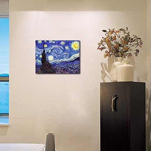 Wieco Art Starry Night Vincent Van Gogh Canvas Wall Art Prints | Gallery Wrapped, Ready to Hang, Paintings Reproduction, Abstract Landscape Pictures, Wall Art for Home Office Decorations
