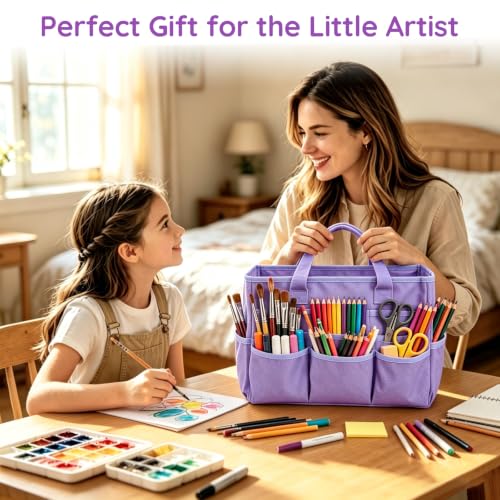 AUVCAS Craft Organizer Tote Bag, Art Supply Organizer Bag for Art Supplies | 10 Pockets,Portable Handle,Collapsible Design,Reinforced Base,Sturdy Art Caddy Bag for Scrapbooking,Craft,Art,Sewing