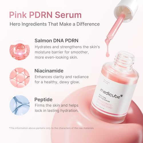 medicube PDRN Pink Peptide Serum with Salmon DNA, Firmer, Even-Looking Skin | Pink Glow Serum with Peptides & Niacinamide for Hydration, Firm-Looking Skin & Uneven Tone Care, Korean Skincare, 1.01 fl.oz.