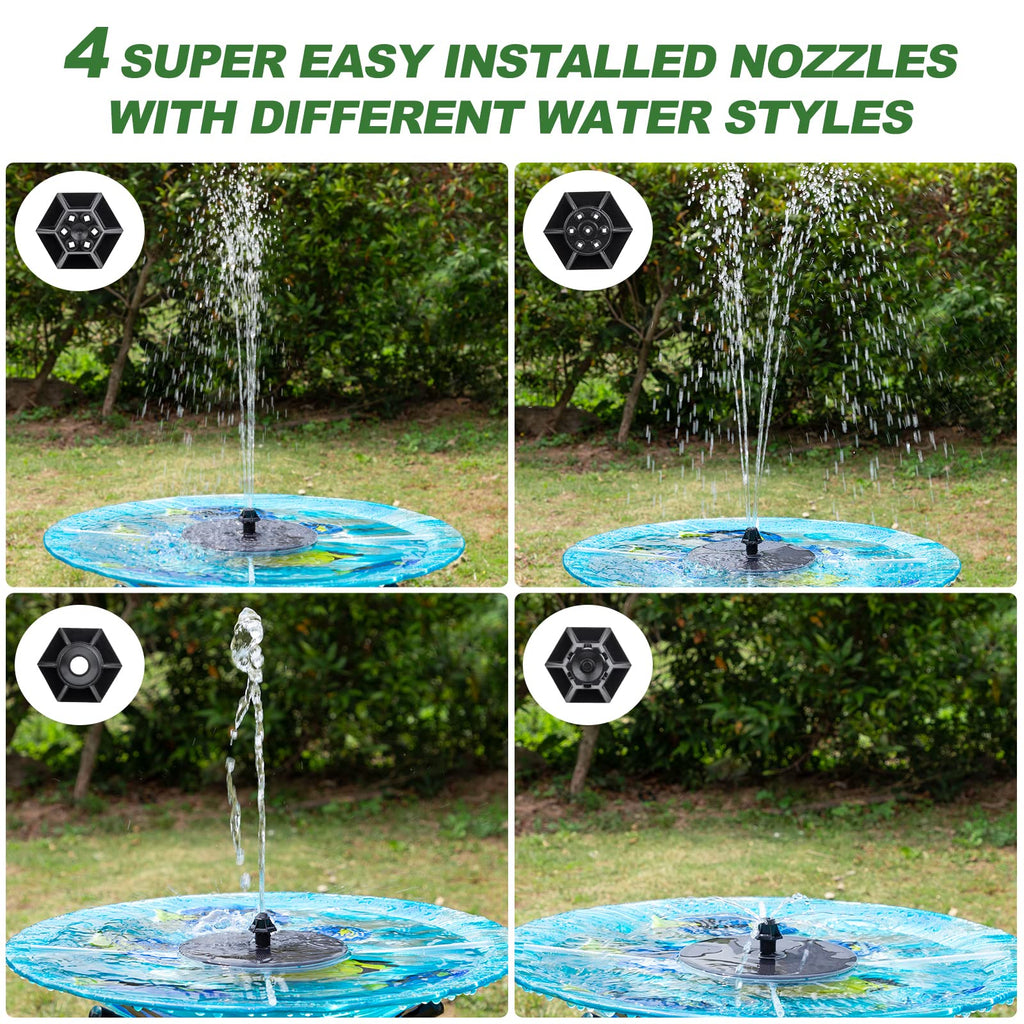 Mademax Upgraded Solar Fountain with 4 Easy Install Nozzle and Fixer, Solar Powered Fountain Pump for Bird Bath, Garden, Pond, Pool, Fish Tank, Outdoor