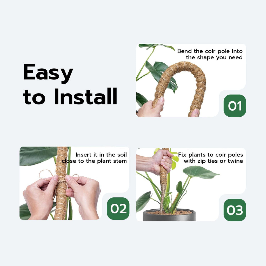 Mcbazel Bendable Moss Pole for Plants 47 Inch, Monstera Plant Support Stake with 7mm Aluminum Core, Coconut Coir Climbing Pole for Monstera Pothos Philodendron, Complete Kit with Ties & Rope