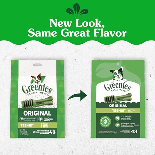Greenies Teenie Original Natural Dental Dog Treats, Chicken, 43 Count | Veterinarian-recommended, supports oral health & freshens breath, clean to gumline, for dogs 5-15 lbs, chicken flavor