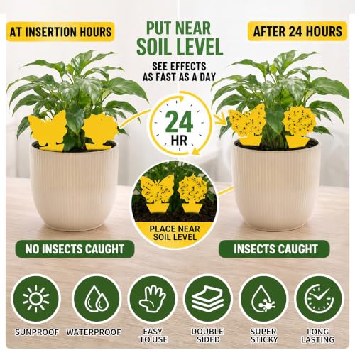 Cleanuper 58 Pack Yellow Sticky Gnat Traps for Plants - Fungus Gnat Killer, Fruit Fly Traps for Indoors, Gnat Sticky Traps for Plants, Family Friendly Design, Sunflower + Butterfly Shapes