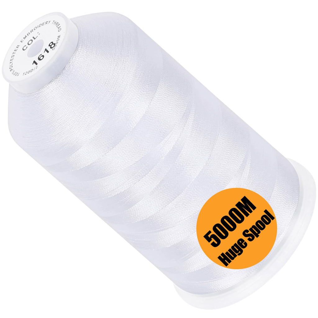 New brothread 5000M Huge Spool Embroidery Machine Thread - Snow White | Single Spool, 40WT, Polyester, 5000M/5500YD for Commercial Machines, Use a Thread Stand to Work with Home Embroidery Machine