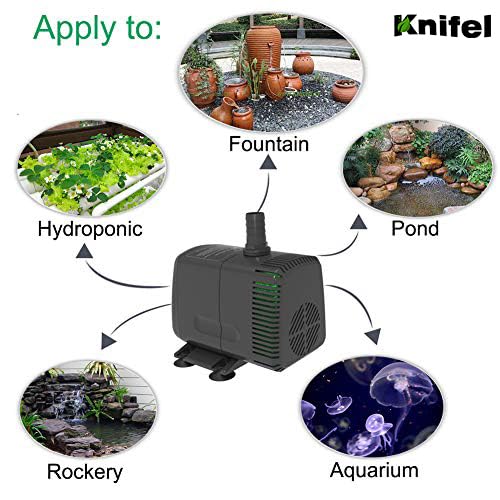 Knifel Submersible Water Pump 880GPH Pond Pump for Fountains | 10ft Lift, 9.8ft Power Cord, Ultra Quiet, Over Heating Protection for Pond, Fountain, Hydroponic, waterfall, Aquarium
