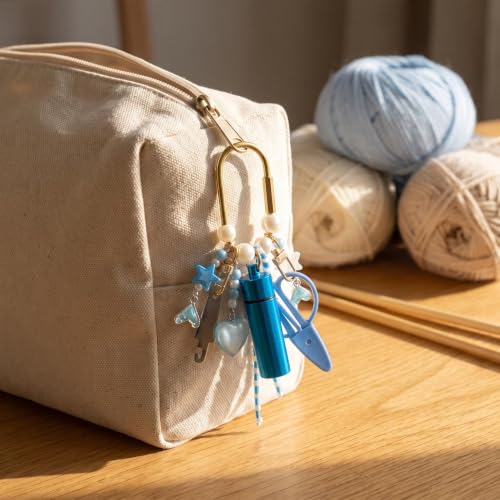 Needlepoint Bag Charm Tool Kit Mini Scissors Needle Threader Needle Holder Tube Gold Keyring Portable Needlepoint Accessories for DIY Crafts