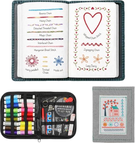 Embroidery Stitch Book Kit for Adults & DIY Craft Enthusiasts, Portable Embroidery Kit for Beginners, Includes Guide to 106 Patterns with Tools & Tutorials and 86-Piece Sewing Tool Set