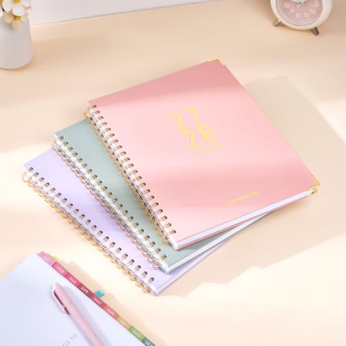 Forvencer Planner 2027-2028, 18 Month Calendar Planner, Jan 2027-June 2028 | 8.5"x11", Weekly and Monthly, Daily Agenda Book with Tab, Spiral Journal Organizer for Office Home Teacher School, A4, Pink
