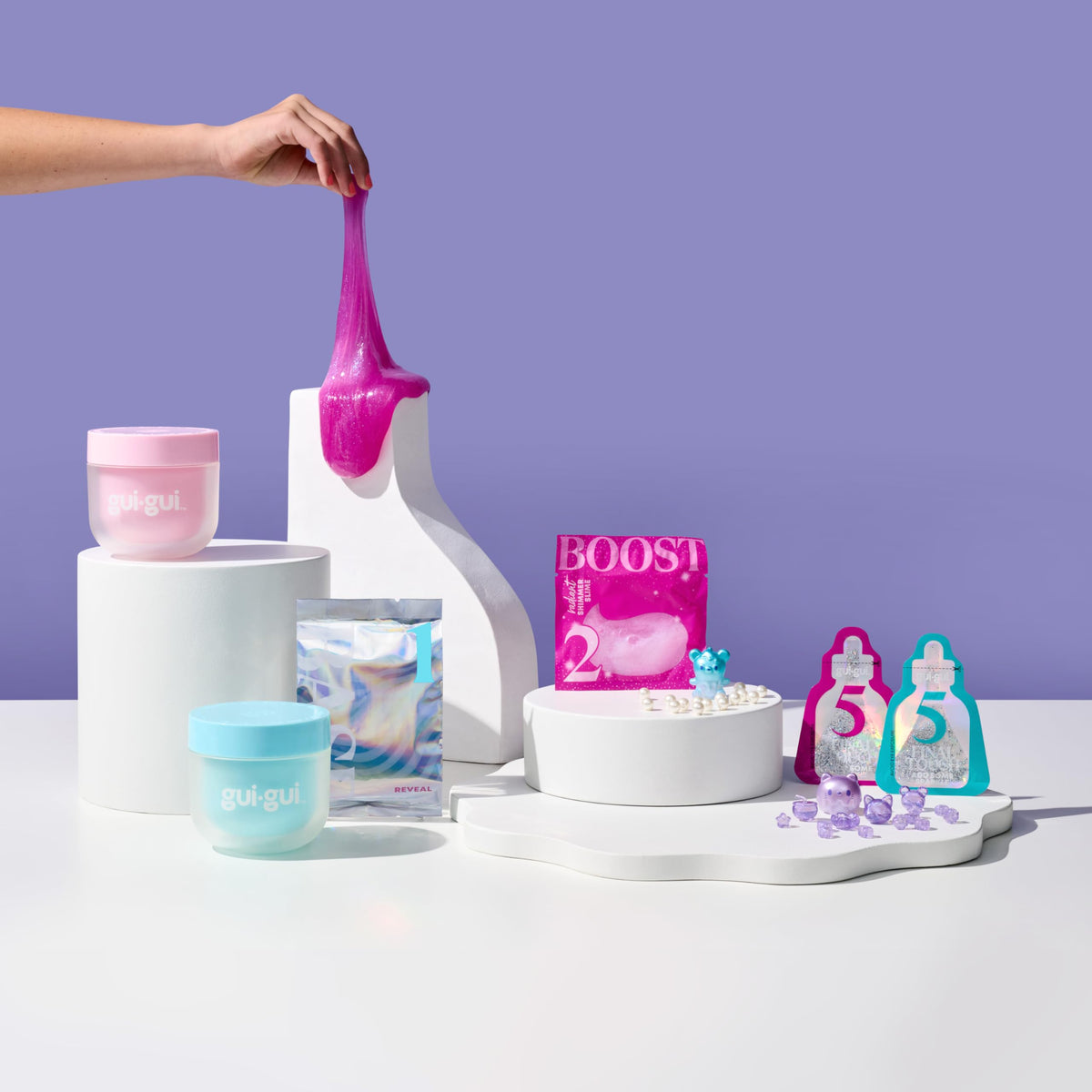 GUI GUI Slime Kit Shimmer Deluxe 2-Pack, Iridescent Slimes | Includes Shimmer & Crystal Pearl slimes, Pearl Bead Booster, Glow-Up sachets; slime kit for girls ages 6+
