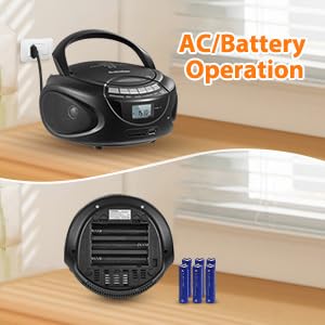 Gelielim Portable CD Players for Home, CD Boombox with AM/FM Stereo Radio, Bluetooth, USB, SD Card, MMC Drive, Aux-in, Headphone Jack,LCD Display, Boom Box CD Player AC/Battery Operated – Black
