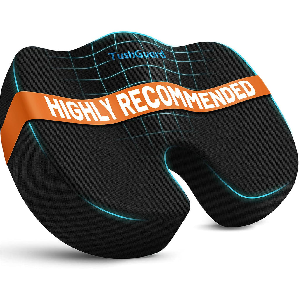 TushGuard Seat Cushion for Office Chair, Memory Foam Chair Cushion, Black | Office Chair Cushion for Car, Airplane - Chair Pad, Butt Pillow for Long Sitting Sciatica, Hip, Coccyx,Tailbone Pain Relief