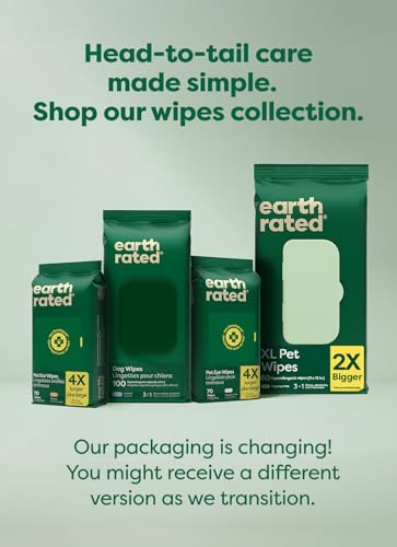 Earth Rated Dog Wipes for Paws & Butt, Deodorizing, Unscented, 100ct | Hypoallergenic, 3-in-1 Cleaning and Hydrating, for Grooming Paws, Body and Butt