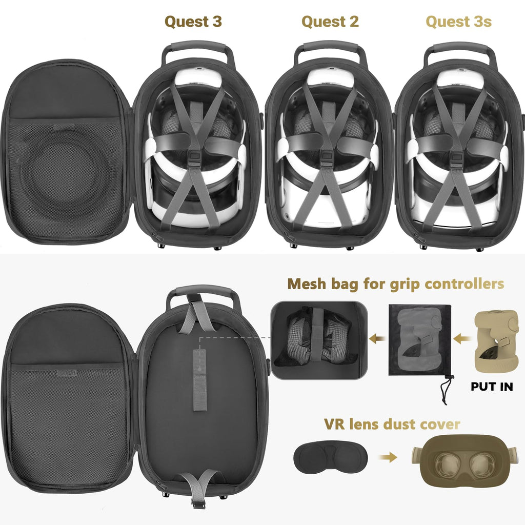 FOREGOER Carrying Case for Meta Quest 3/Quest 3S/Oculus Quest 2, Hard Travel Storage Case Compatible with Oculus Quest 3 Headset, Quest Pro, Touch Controllers Accessories, VR All-in-One Gaming Headset