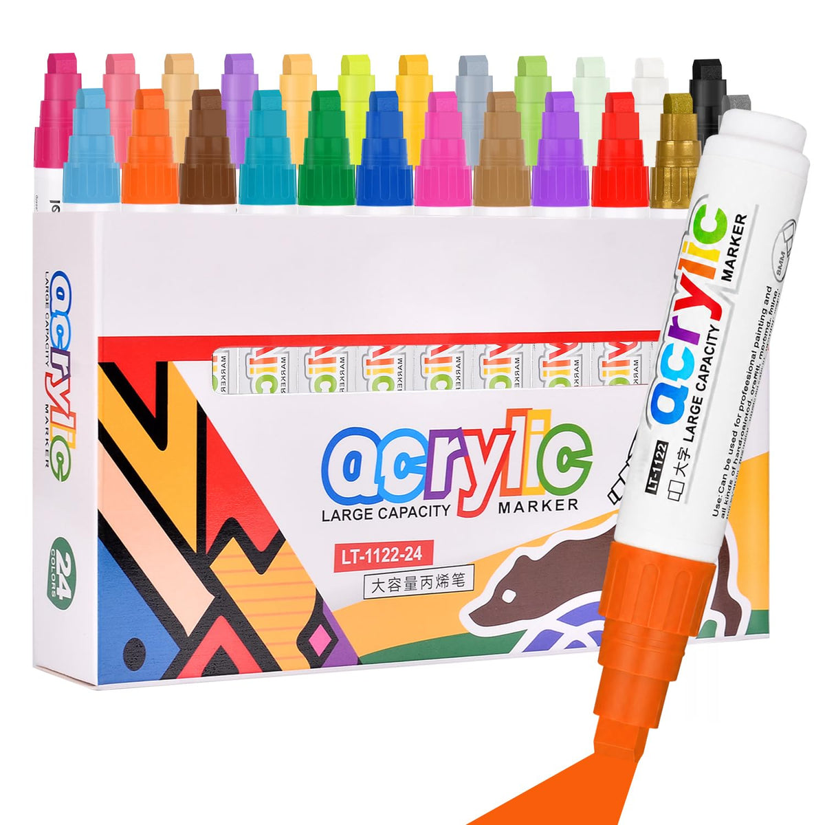 colourmotor 24 Colors Jumbo Markers, 8mm Wide Tip Thick Poster Markers | Permanent Jumbo Acrylic Paint Markers for Rock Painting, Ceramic, Wood, Glass, Metal, Canvas, DIY Craft Making