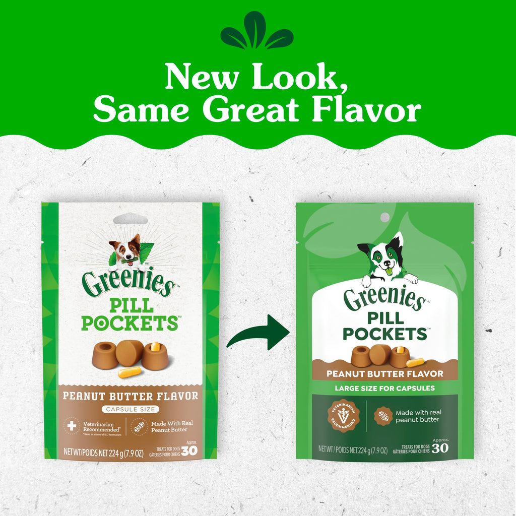 Greenies Pill Pockets Large Size Dog Treats, Peanut Butter, 7.9 oz | Vet-recommended, masks pill smell & taste, moldable texture, capsule size, natural ingredients, no fillers, 7.9 oz. pouch