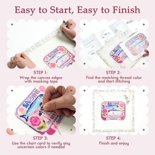 Kaitiaki 18 mesh Needlepoint Canvas Kit, 8 in Painted Canvas Set with Embroidery Floss, Needles, Guide Card, Instruction, Threader, Scissors & Project Bag for Crafter Gift(Sardine)